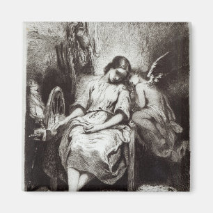 A Young Woman Dozing with an Angel Magnet