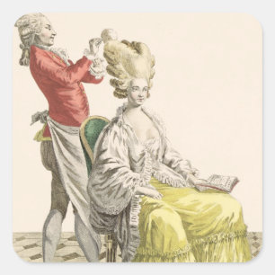 A Young Woman in a Peignoir with her Hairdresser, Square Sticker
