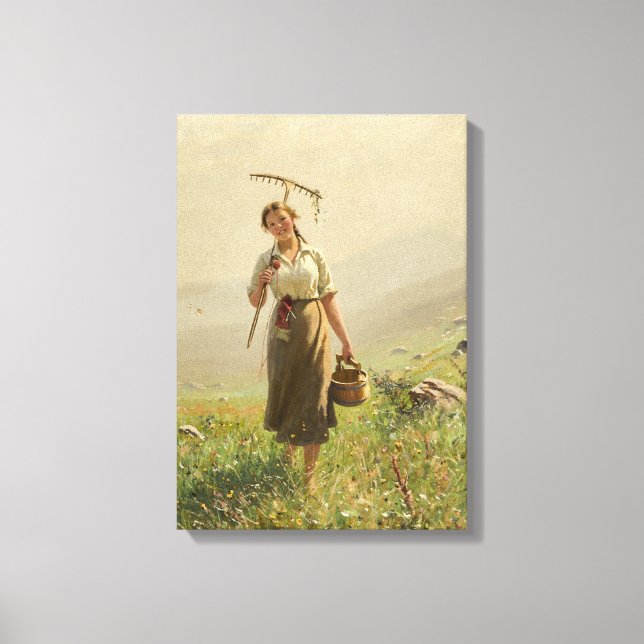 A young woman in the meadow by Hans Dahl Canvas Print (Front)