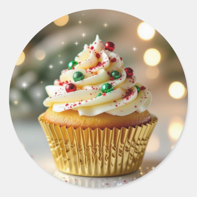 A Yummy Christmas Cupcake Classic Round Sticker (Front)