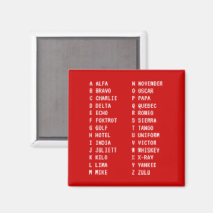 A-Z Flight Code Two-Column Phonetic Alphabet Red Magnet