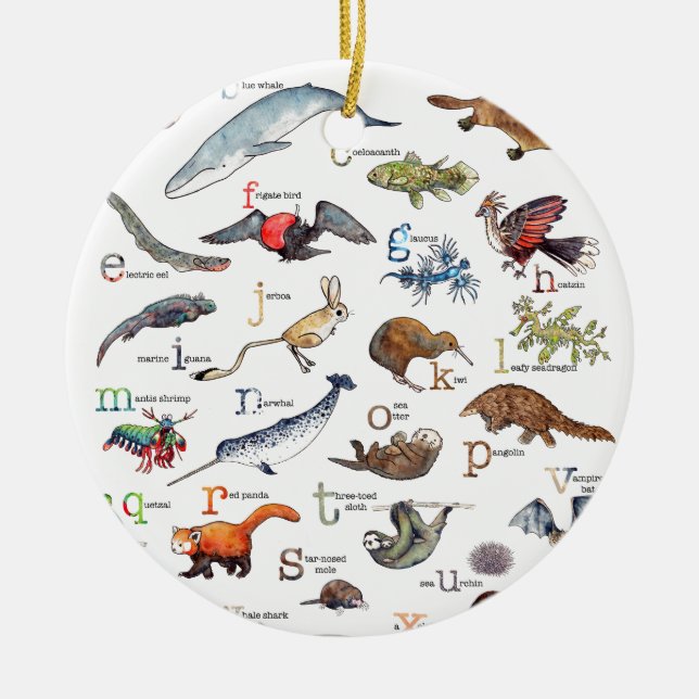A-Z of amazing animals Ceramic Tree Decoration (Front)