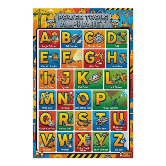 A-Z Power Tools Alphabet Poster (Front)