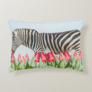 A Zebra Among the Tulips Decorative Cushion
