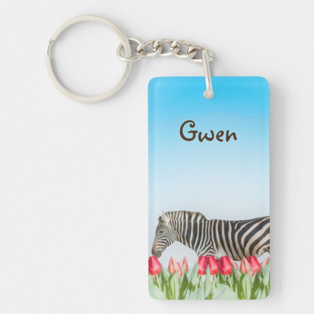 A Zebra Among the Tulips Key Ring (Front)