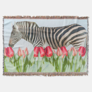 A Zebra Among the Tulips Throw Blanket