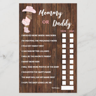 AA Cowgirl Mum or Dad Said Baby Shower Game Card