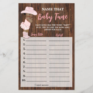 AA Cowgirl Name that Baby Tune Shower Game Card