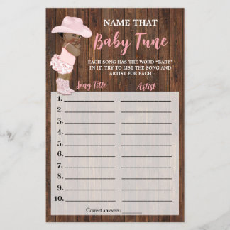 AA Cowgirl Name that Baby Tune Shower Game Card