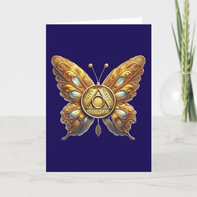 AA Symbol Coin Butterfly Anniversary Card (Front)