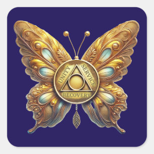AA Symbol Coin Butterfly Square Sticker