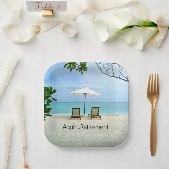 Aaah retirement...relaxing at the beach, paper plate (Wedding)