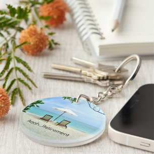 Aaah...retirement, relaxing beach scene key ring