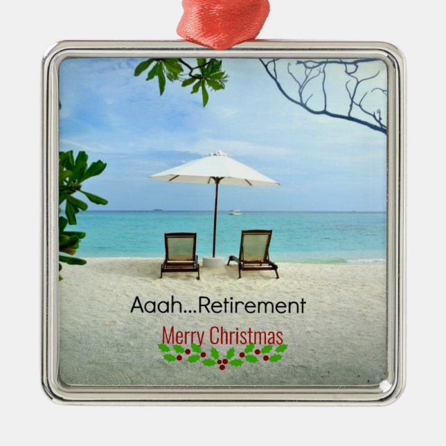 Aaah...retirement, relaxing beach scene, metal tree decoration (Front)