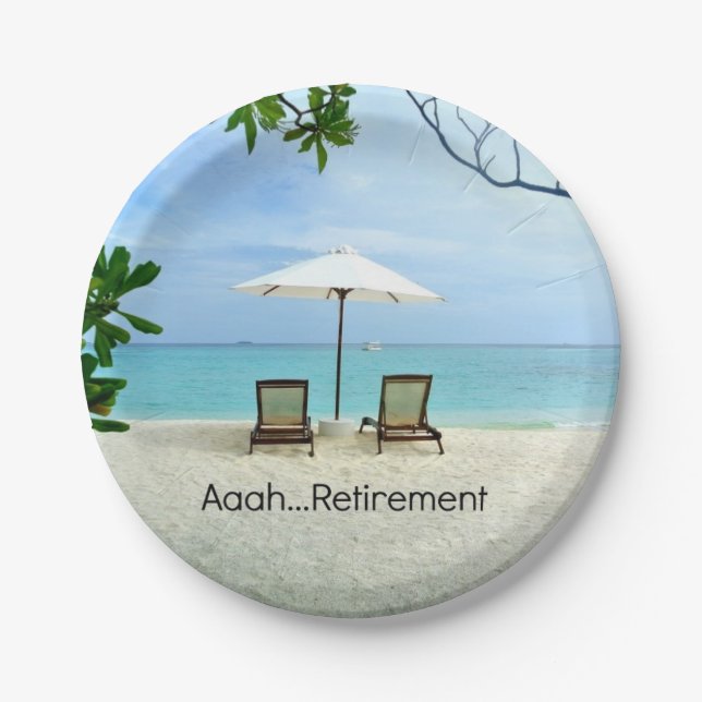 Aaah...retirement, relaxing beach scene,  paper plate (Front)