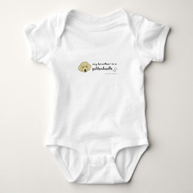 aaaoct6g my brother is a goldendoodle -more breeds baby bodysuit (Front)