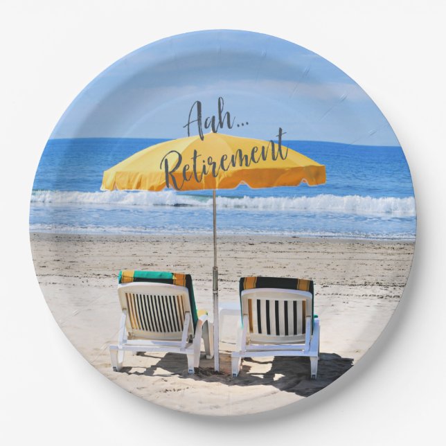 Aah...Retirement, a day at the beach Paper Plate (Front)