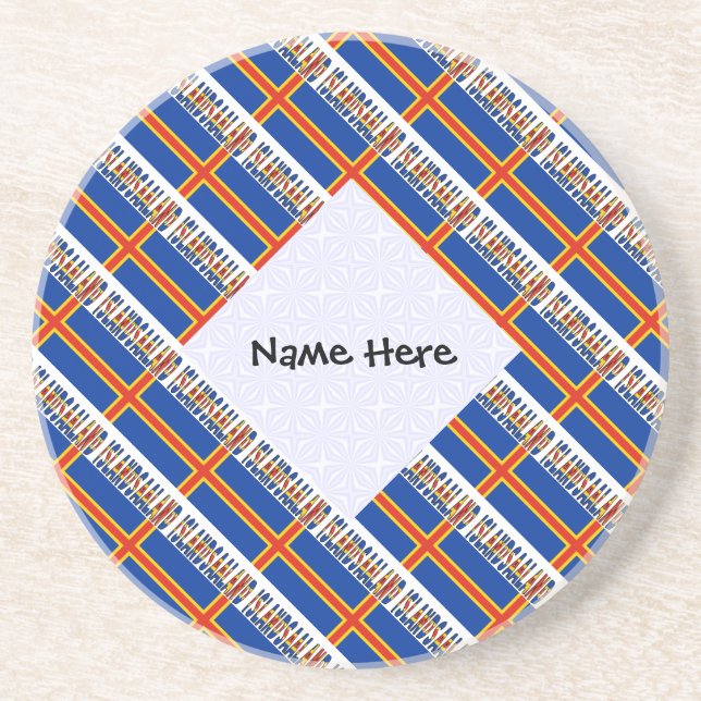 Aaland Islands Ålander Flag Tiled Personalized  Coaster (Front)