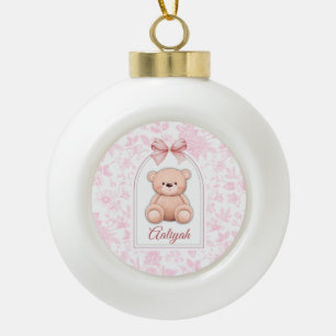 Aaliyah   Custom Pink Teddy Bear Nursery Design  Ceramic Ball Christmas Ornament