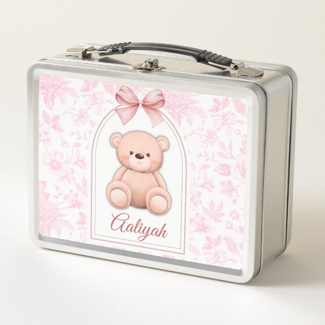 Aaliyah | Custom Pink Teddy Bear Nursery Design  Metal Lunch Box (Front)
