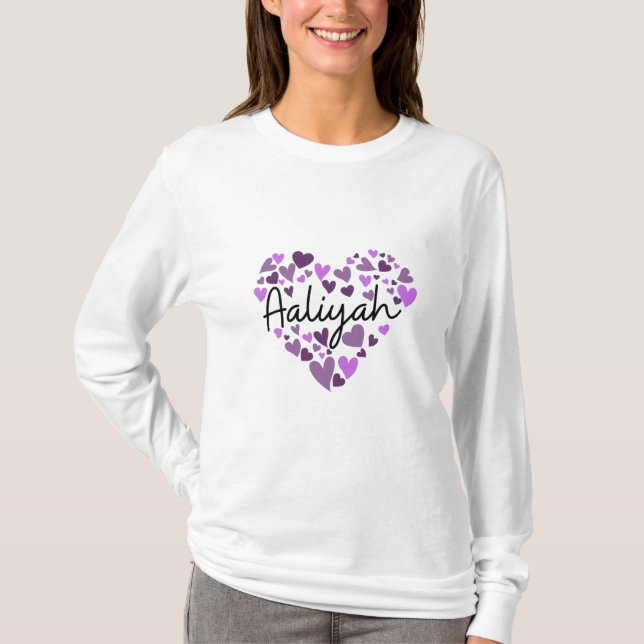 Aaliyah, purple hearts T-Shirt (Front)
