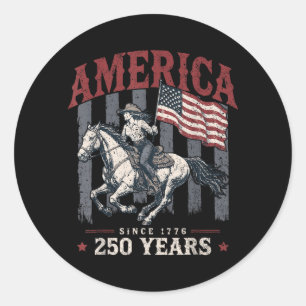 Aamerica 250 Years Cowgirl Riding Horse Flag 1776 Classic Round Sticker