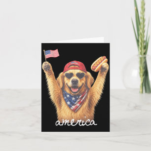 Aamerica Golden Retriever Hotdog 4th Of July Flag Card