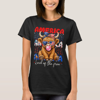 Aamerica Land Of The Highland Cow Patriotic Women T-Shirt