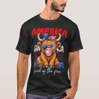 Aamerica Land Of The Highland Cow Patriotic Women T-Shirt