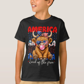 Aamerica Land Of The Highland Cow Patriotic Women T-Shirt