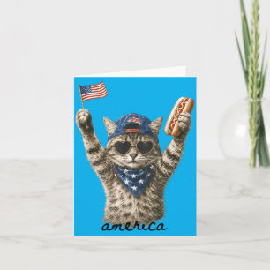 Aamerica Patriotic Cat Hot Dog Card