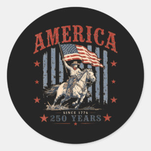 Aamerica Since 1776 250 Years Cowboy Riding Horse Classic Round Sticker