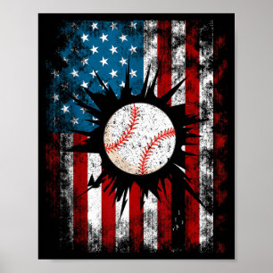 Aamerican Baseball Us Flag 4th Of July Boys Poster