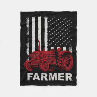 Aamerican Flag Farm Tractors Vintage Patriotic Fleece Blanket