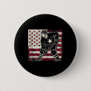 Aamerican Flag Hockey 6 Cm Round Badge