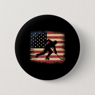 Aamerican Flag Hockey 6 Cm Round Badge
