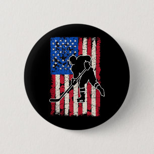Aamerican Flag Hockey 6 Cm Round Badge