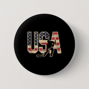 Aamerican Flag Hockey 6 Cm Round Badge