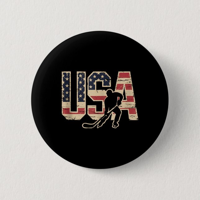 Aamerican Flag Hockey 6 Cm Round Badge (Front)