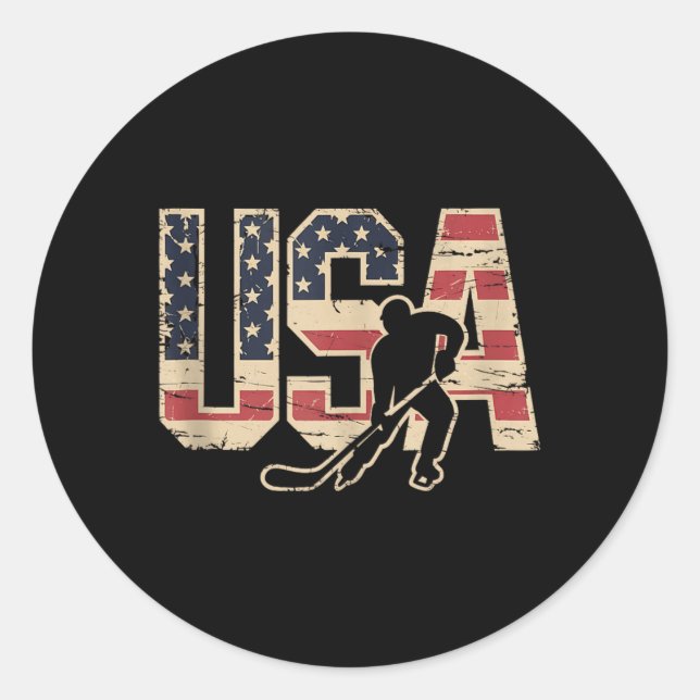 Aamerican Flag Hockey Classic Round Sticker (Front)