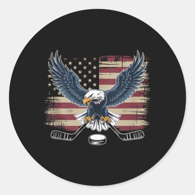 Aamerican Flag Hockey Classic Round Sticker (Front)
