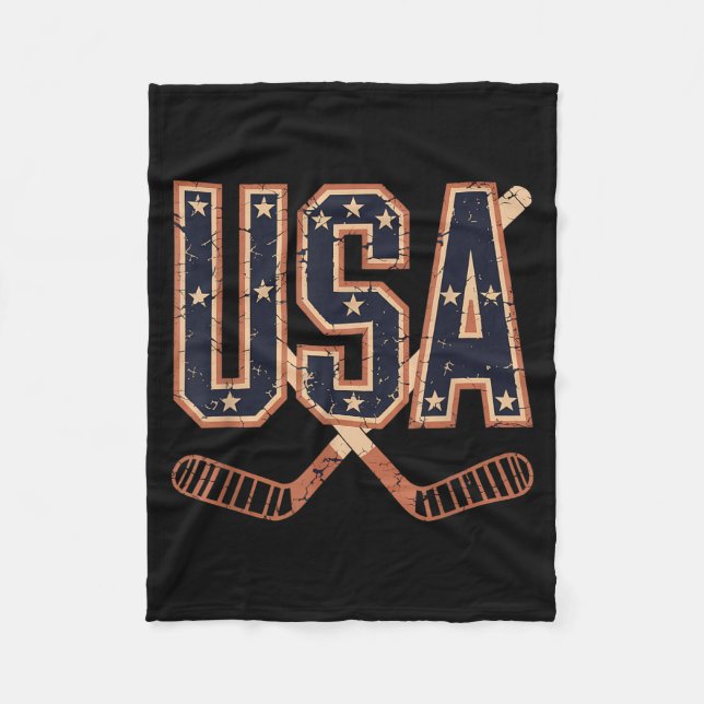Aamerican Flag Hockey Fleece Blanket (Front)