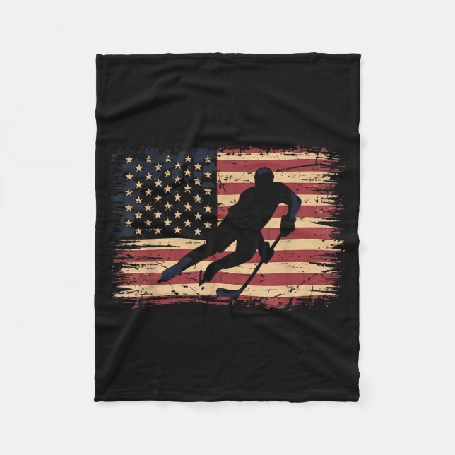 Aamerican Flag Hockey Fleece Blanket (Front)