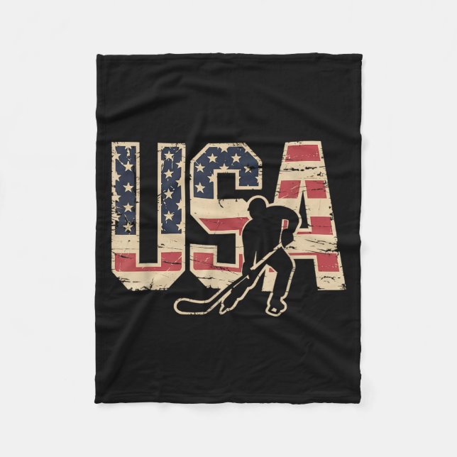 Aamerican Flag Hockey Fleece Blanket (Front)