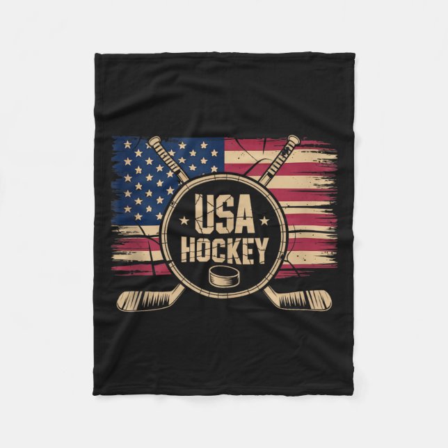 Aamerican Flag Hockey Fleece Blanket (Front)