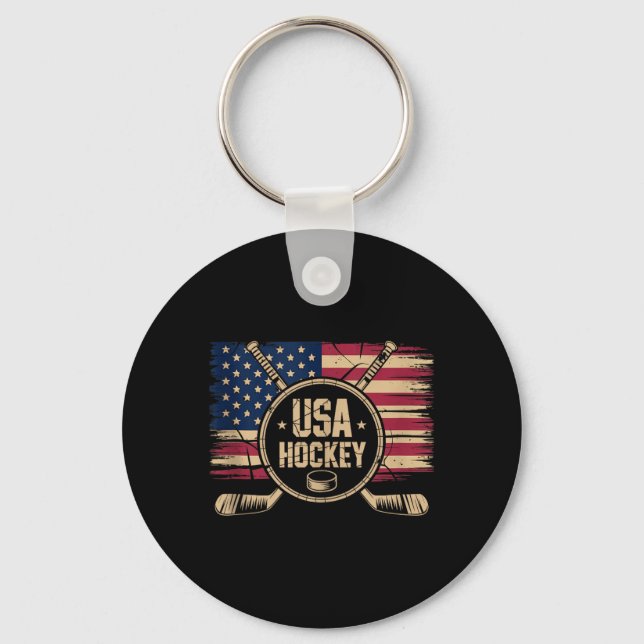 Aamerican Flag Hockey Key Ring (Front)