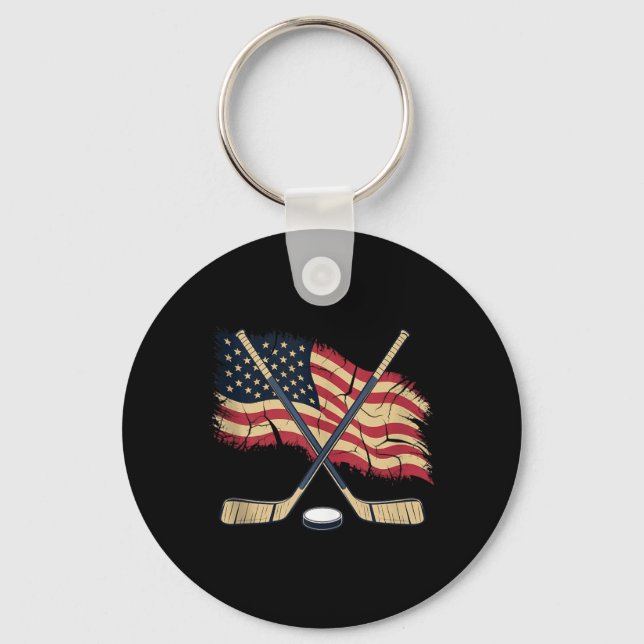 Aamerican Flag Hockey Key Ring (Front)