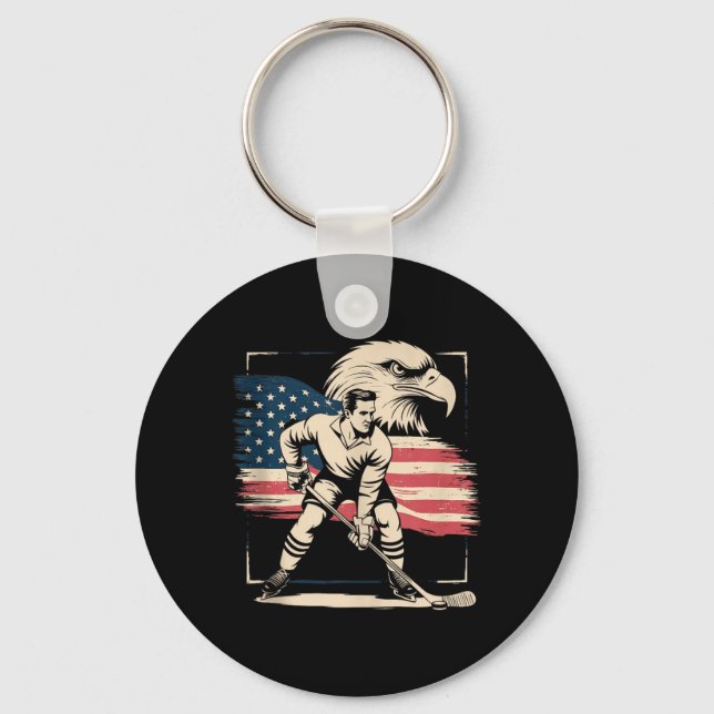 Aamerican Flag Hockey Key Ring (Front)