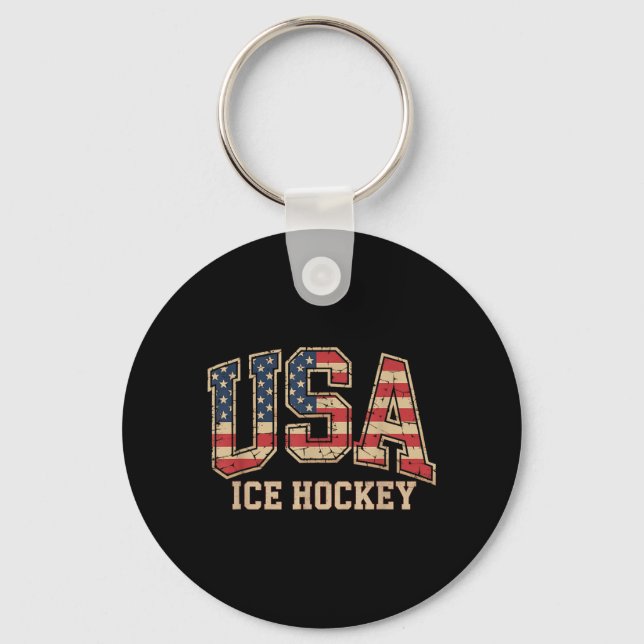Aamerican Flag Hockey Key Ring (Front)
