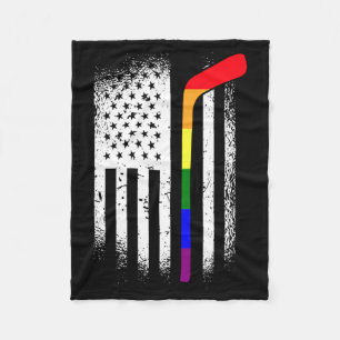 Aamerican Flag Hockey Lgbt-Q Rainbow Bat Gay Pride Fleece Blanket